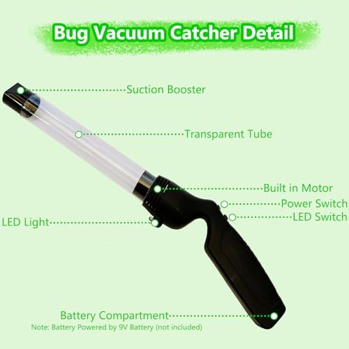 Bug Vacuum Catcher for Adults and Kids, Cordless Spider Vacuum Battery Powered Bug Sucker for Home Garden, Small Insect Catcher Tool with LED Light for Stink Bug Spider Moth Beetle Cockroach Generic