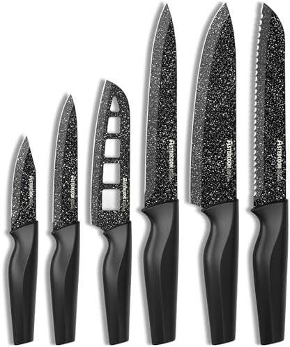 Knife Set, 6 Piece Kitchen Knife Set, High Carbon German Stainless Steel Knives Set, Non-stick Coating, Ultra Sharp, Dishwasher Safe Astercook