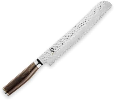 Shun Premier Blonde 9" Bread Knife, Handcrafted Japanese Serrated Knife, VG-MAX Core with Damascus Stainless Steel Cladding, Pakkawood Handle, Slicing Knife for Professional and Home Chefs Shun