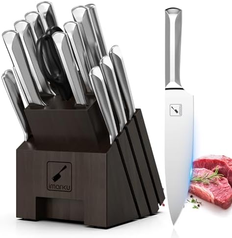 imarku Knife Set, 16PCS High Carbon Stainless Steel Kitchen Knife Set with Block Ultra Sharp Knife Block Set, Japanese Knife Set with Dotted Non-slip Ergonomic Handle, Dishwasher Safe,Christmas Gifts Imarku