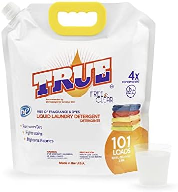 True Detergent Free & Clear Laundry Detergent - 101 Total Loads - For Sensitive Skin - 4x Concentrated Formula - Made In USA & Halal - Unscented, 101 Fl oz Kaxilu