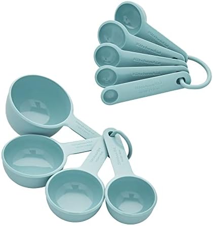 KitchenAid Universal Measuring Spoon Set, 1/3, and 1 Cup Tablespoon, 1, 1/2, 1/4 Teaspoon Size, 9 Piece, Aqua Sky KitchenAid