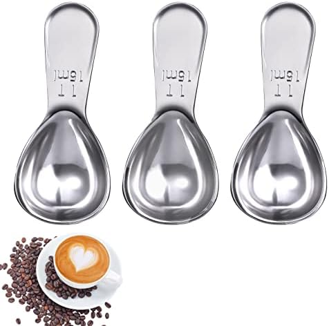 3 Pieces Coffee Scoop, Stainless Steel Coffee Spoons Tablespoons Measuring Scoops for Tea, Sugar, Ground Coffee, Whole Bean,Flour (Silver, 15 ml) kiniza