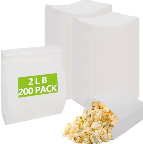 200Pcs White Paper Bags Bulk 2 Lb Paper Lunch Bags Grease-Proof White Paper Sacks Small White Gift Bags Kraft Paper Bags for Small Business, Sandwich, Cookie, Goodie, Treat, Party Favor, Craft Akolafe