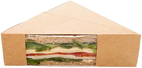 Restaurantware Cafe Vision 4.8 x 2 Inch Sandwich Paper Boxes 200 Small Sandwich Wedge Boxes - With Window Disposable Blue And White Paper Triangle Sandwich Containers Striped Grease-Impervious Restaurantware