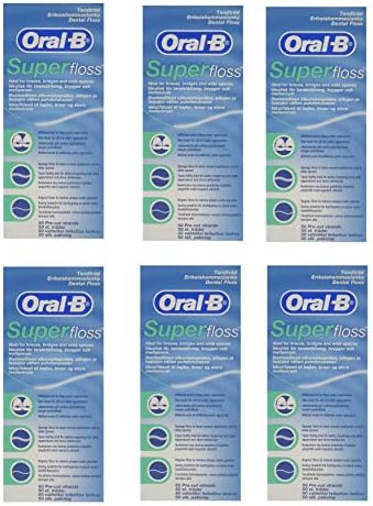 Oral-B Super Floss Mint Dental Floss for Braces Bridges - 50 Strips (Pack of 6) Oral-B