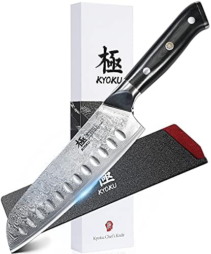 KYOKU Santoku Knife - 7" - Shogun Series - Japanese VG10 Steel Core Forged Damascus Blade - with Sheath & Case KYOKU