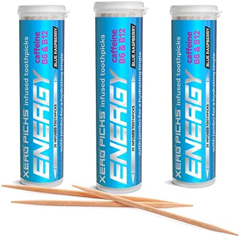 Xero Picks Energy Infused Flavored Toothpicks with Caffeine, B12 and B6-60 Picks (3 Pack) (Blue Raspberry) Xero Picks