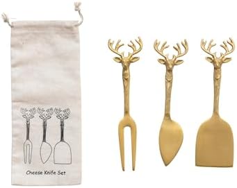 Creative Co-Op Reindeer Handle Brass Cheese Knives, Brass, Set of 3 Creative Co-op