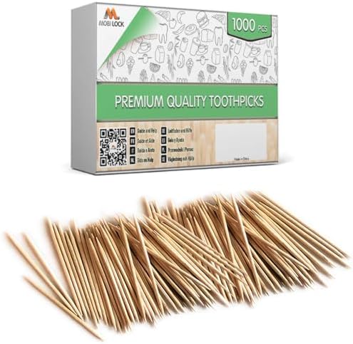 1000 Pieces Premium Bamboo Wooden Toothpicks - For Personal Hygiene, Disposable Appetizer Skewers, Cocktail Sticks or Arts & Crafts - by Mobi Lock Mobi Lock