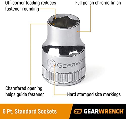 GEARWRENCH 1/2" Drive 6 Point Standard SAE Socket 15/16" - 80610D , Black Gearwrench