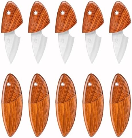 Portable Dolphin Shaped Imitation Wood Grain Draped Handle Pocket Knife 10 PACK Utility Knives 2.2Inch,Suitable for Unpacking, Fruit Cutting FEIZII