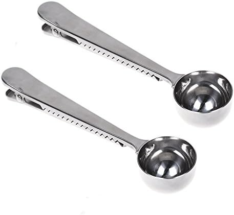 Cosmos 2 Pcs Stainless Steel Coffee Measuring Scoop Spoon with Bag Clip Cosmos