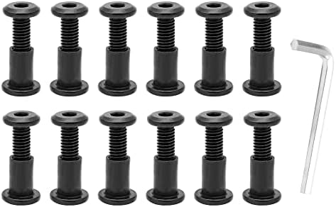 12Sets M6x20mm Hex Drive Socket Cap Bolts with 1Pcs Hex Wrench, Black Barrel Crib Bolts Nuts Assortment Kit for Furniture Hardware, Saddles Purses Repair Bonsicoky