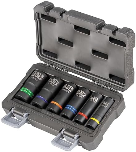 Klein Tools 66090 1/2-Inch Impact Socket Set, 2-in-1 Slotted Design, 12-Point Deep Sockets, for Impact Wrenches, Includes Tool Case, 6-Piece Klein Tools