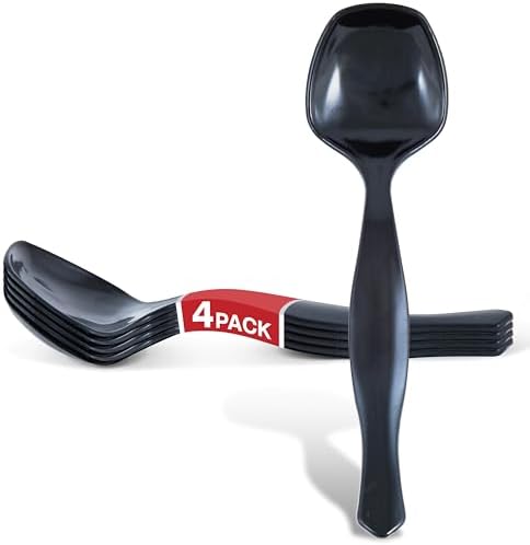 4 Count Disposable Serving Spoons, Black Plastic Serving Spoons for Catering Weddings, Holiday Parties, and More, Large Plastic Serving Utensils for Buffet, Party Spoons, Stock Your Home Stock Your Home