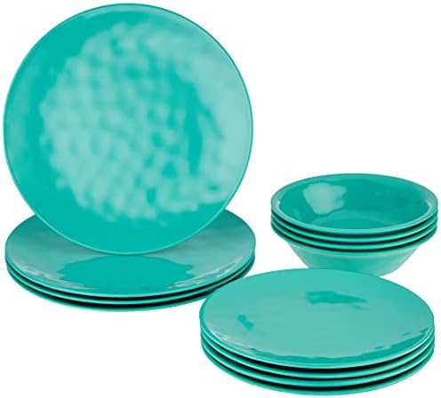 Certified International Melamine 12 pc Dinnerware Set, Service for 4, Teal Certified International