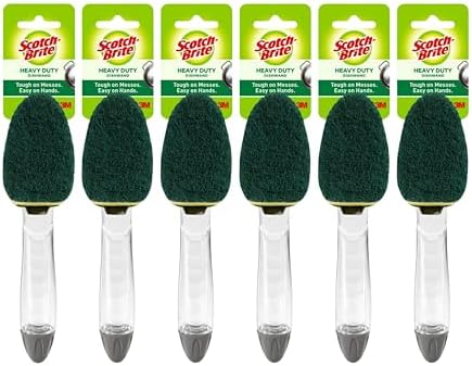 3M Scotch-Brite (6 Pack) Heavy Duty Dish Wand Sponge Brush Soap Dispenser with Scotch Brite Sponges Dish Scrubber Pads for Home Kitchen Scotch-Brite