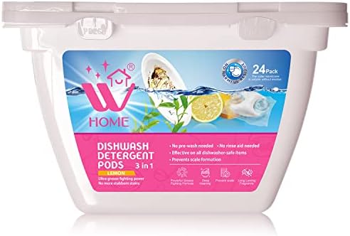 Natural Solution Dishwasher Pods, Formulated with Lemon Extracts, Effective on All Dishwashers, Prevent Scale Formation & Stubborn Stain, Dishwasher Detergent, 24 Pods Natural Solution