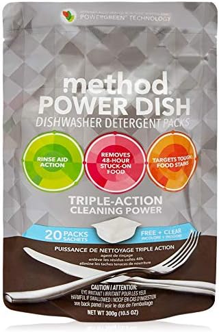 Method - Power Dish Dishwasher Detergent Packs Triple Action Cleaning Power Free, 20 Count (Pack of 1) (packaging may vary) Method