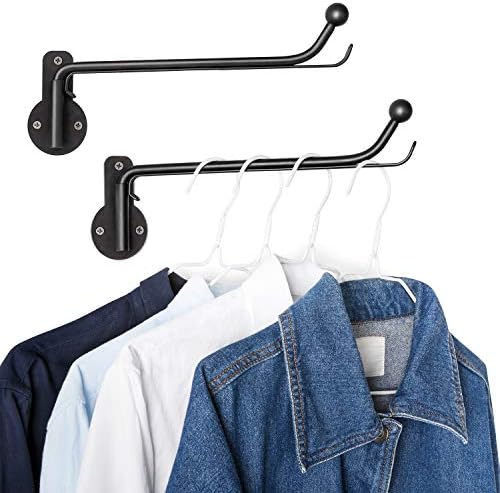 Mkono Wall Mounted Clothes Hanger Rack with Swing Arm Holder Valet Hook Metal Hanging Drying Rack Space Saving for Closet Organizer Laundry Room Bathroom Bedroom, 2 Pack, Black Mkono