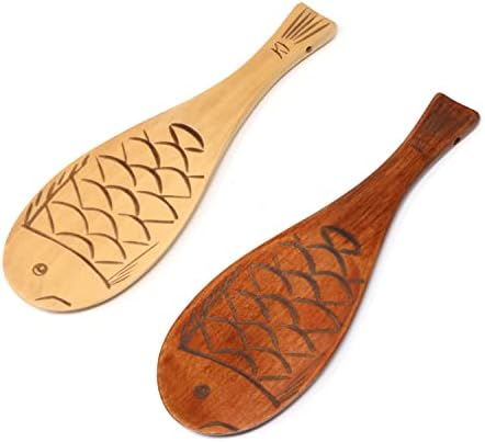 Honbay 2PCS Wooden Rice Paddle Cute Fish Shaped Rice Spoon Heat Resistance Rice Spatula Rice Scooper Cooking Utensil for Rice Potato Salads Desserts (2 Color) Honbay