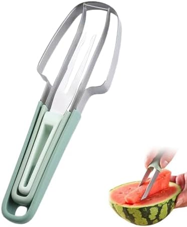 Watermelon Cutter Slicer，2024 New 3-in-1 Multi Functional Household Fruit Splitter Watermelon Fork Slicer Cutter, Melon Cutter Knife Portability Fruit Fork for Camping Kitchen Gadgets (light green) AVOIDSUN