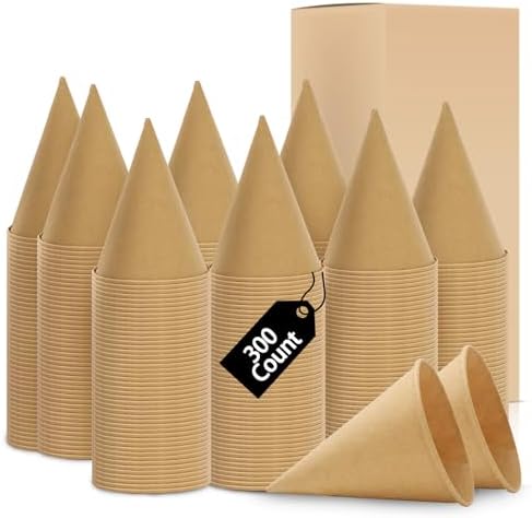 300Pcs Kraft Paper Snow Cone Cups 4 OZ Brown Cone Cups Disposable Shaved Ice Cups with Box for Shaved Ice Picnic Party Chocolate Desserts Packing Supplies JarThenaAMCS