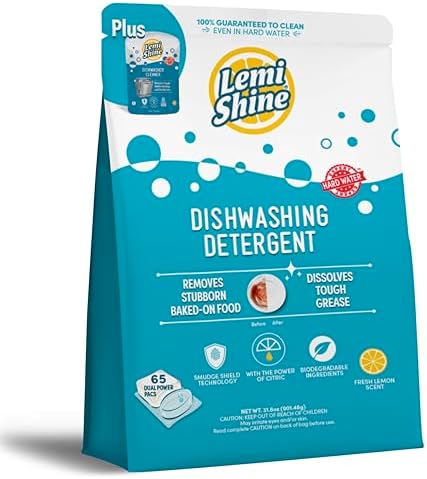 Lemi Shine Natural Dishwasher Pods | All-In-One Powder & Gel Dishwasher Detergent Pods with Powerful Citric Acid | Eco Friendly Dish Wash Cleaning Supplies (13 Count) Lemi Shine