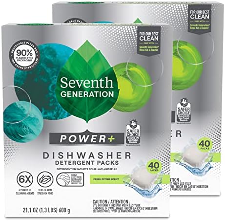 Seventh Generation Power Plus Dishwasher Detergent Packs Fresh Citrus scent for sparkling dishes Dishwasher tabs 40 count Seventh Generation