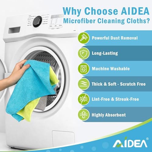 AIDEA Microfiber Cleaning Cloths-100Pack, Highly Absorbent Cleaning Towel, Lint-Free Streak-Free Microfiber Cloth for House, Kitchen, Car, Window (12in.x12in.) Aidea