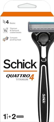 Schick Quattro Razor & Cartridges, Titanium Coated Blades, with Hanger (1 Razor, 1 Cartridge) Schick