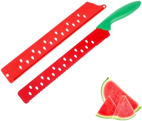 DECHOUS Watermelon Knife, Red Green Watermelon Knife with Sleeve, Kitchen Melon Cutting Knife Fruit Watermelon Cutter Slicer Tool for Kitchen Xmas Party Dechous