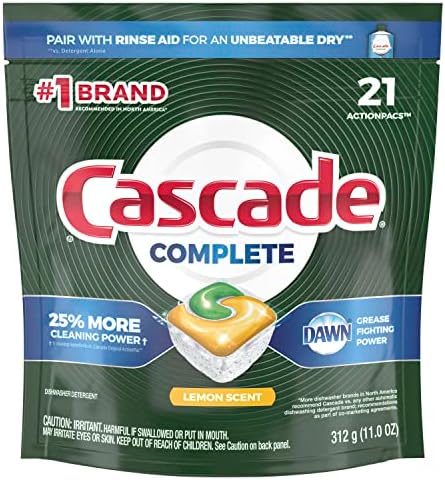 Cascade Complete ActionPacs, Dishwasher Detergent Pods, Lemon, 21 Count Cascade