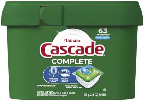 Cascade Complete Dishwasher Pods, ActionPacs Dishwasher Detergent, Fresh Scent, 63 Count Cascade