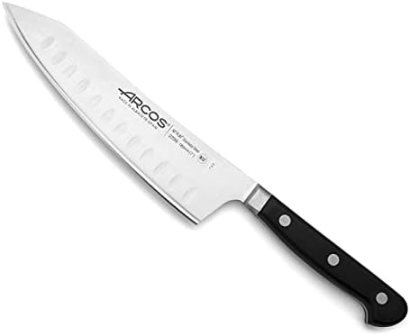 ARCOS Santoku Knife 7 Inch Nitrum Stainless Steel and 190 mm blade. Ergonomic Polyoxymethylene POM Handle.Classical design and rounded finish of great beauty and sturdiness. Series Opera. Color Black. Arcos