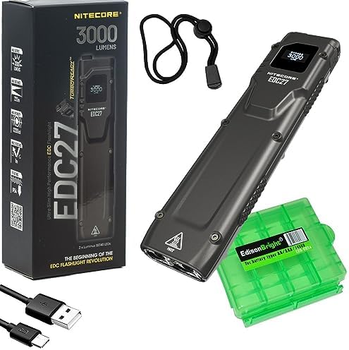 Фонарь Nitecore EDC27 ручной с 3000 люмен, плоский, USB зарядка, кейс EdisonBright