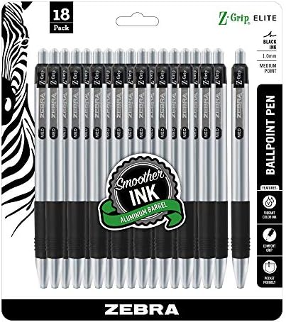 Zebra Pen Z-Grip Elite Retractable Ballpoint Pen Metal Barrel Medium Point 1.0mm Black Ink 5-Pack 27615 Zebra Pen