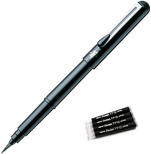 Pentel Arts Portable Pocket Brush Pen (Medium Point) 1Pen 2Refills +Refill FP10 4set Pentel