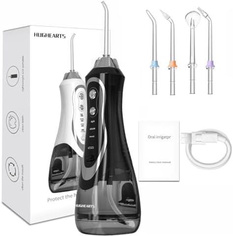 Water Dental Flosser Teeth Pick: Portable Cordless Oral Irrigator 300ML Rechargeable Travel Irrigation Cleaner IPX7 Waterproof Electric Waterflosser Flossing Machine for Teeth Cleaning HUGHEARTS