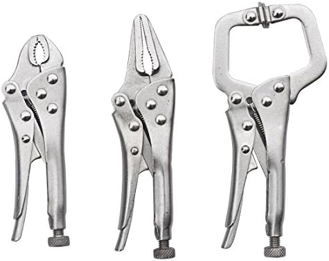 3pc Mini Locking Set 4 in. curved jaw locking, 5in. mini C-clamp,5in. long nose locking MacWork