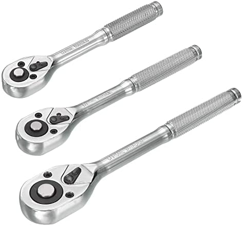 HARFINGTON Straight Handle Ratchet Set, 1/4", 3/8" 1/2" Full-Polished Chrome Vanadium Steel 72-Tooth Socket Wrench, Reversible Ratchet Wrench Harfington