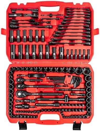 LLNDEI 160-Piece Mechanics Tool Set, Metric Socket set 1/2 1/4 3/8 inch Drive Professional Tool Kit, CR-V Deep & Shallow Kit with Quick Release Ratchet Llndei