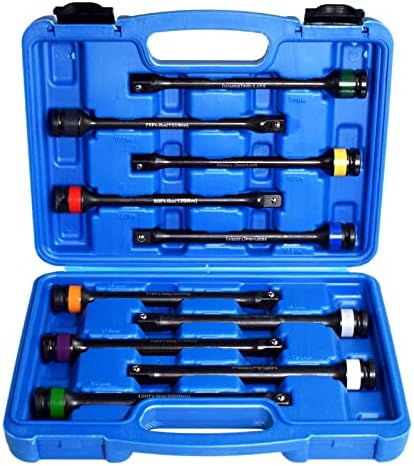 10pc 1/2" Drive Torque Limiting Extension Bar Set with 8 Inch 65-150 ft.-lb. Torque Sticks for Safely Locking Lug Nuts, Impact Torque Limiter Set Alltooetools