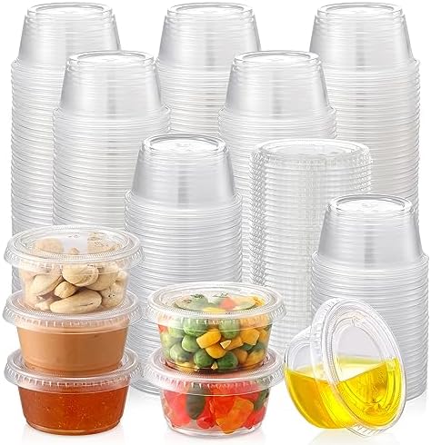 AOZITA 200 Sets - 2 oz Jello Shot Cups, Portion Cups With Lids, Airtight and Stackable Small Plastic Containers Aozita