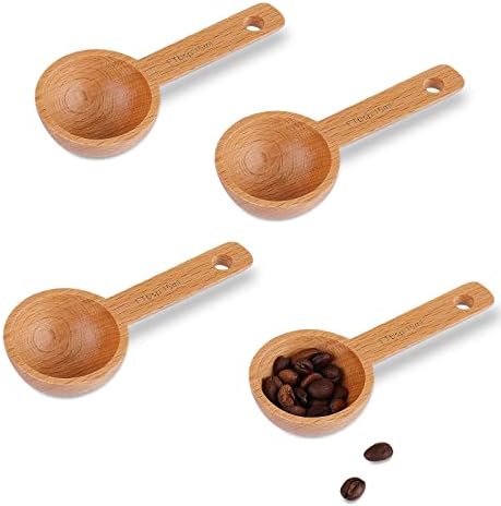 AIEX 4pcs 15ml Wood Coffee Scoops, Coffee Spoon in Beech Wooden Measuring Spoons Set Ground Coffee Scoop 1 Tablespoon for Measuring Ground Beans Tea Home Kitchen Accessories Aiex