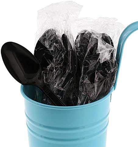 AmerCareRoyal Medium-Heavy Weight Individually Wrapped Disposable Polypropylene Plastic Teaspoons for Restaurants and Catering, Black, Pack of 1000 AmerCare