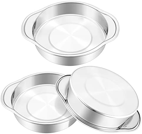 TeamFar 8 inch Cake Pan with Wide Handles, Stainless Steel Round Cake Baking Pan for Home Baking Layer Cakes, Healthy & Durable, One-Piece & Mirror Finish, Dishwasher & Oven Safe, Set of 3 TeamFar