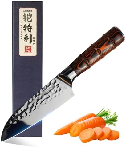 5.5" Small Santoku Knife, Kitchen Santoku Knives, HC German Stainless Steel, Hammered Ultra Sharp Blade, Bamboo Handle Cooking Cutlery 2025 Gifts for Home & Restaurant Kitory