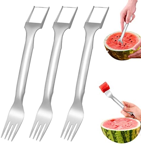 3Pcs Watermelon Cutter Slicer Tool,2-In-1 Summer Watermelon Slicer Cutter,Watermelon Fork Slicer Cutter,Dual Head Stainless Steel Fruit Forks Slicer Knife,For Family Parties Camping Kitchen Gadget Sprstar